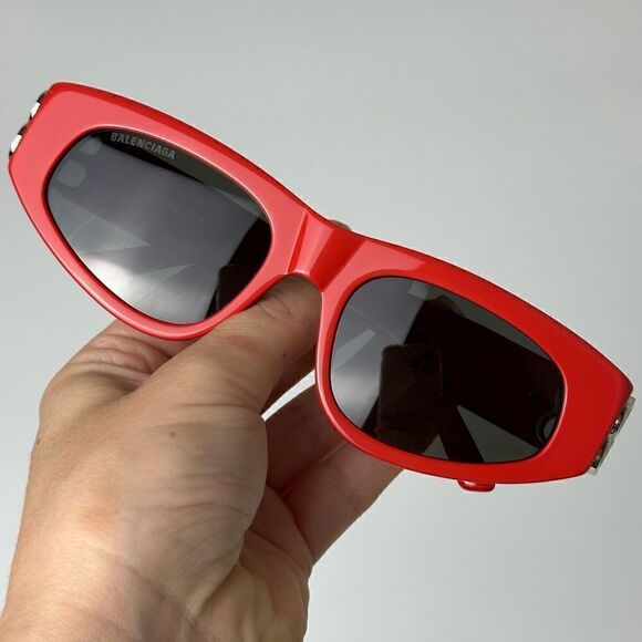 BALENCIAGA Sunglasses BB0095S 016 Red Silver Grey Women NEW